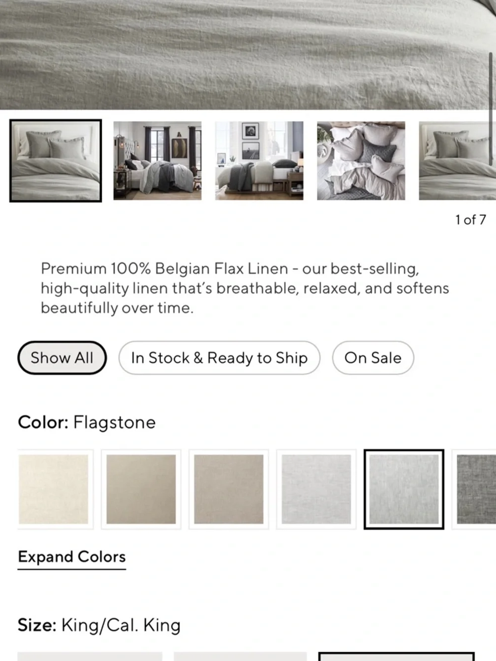 POTTERY BARN King size Belgian Flax Linen Duvet Cover Only-Flagstone Gray Color